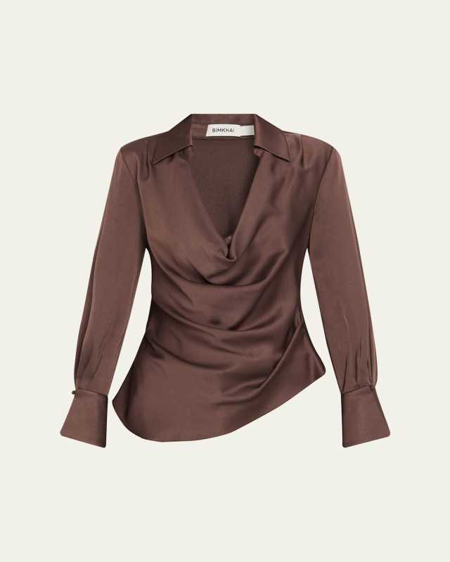 Symone Long-Sleeve Cowl-Neck Top